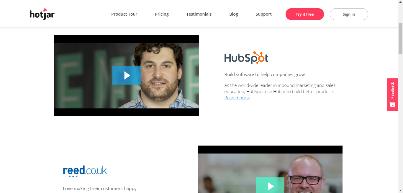 Video testimonials for Hotjar