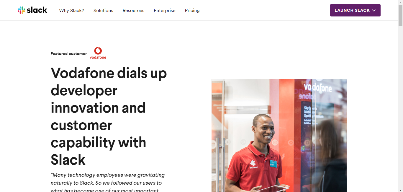 Vodafone client case study video for Slack
